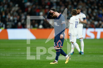 2022-03-09 - Lionel Messi of PSG during the UEFA Champions League, Round of 16, 2nd leg football match between Real Madrid and Paris Saint-Germain on March 9, 2022 at Santiago Bernabeu stadium in Madrid, Spain - REAL MADRID VS PARIS SAINT-GERMAIN - UEFA CHAMPIONS LEAGUE - SOCCER
