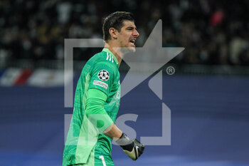 2022-03-09 - Thibaut Courtois of Real Madrid celebrates during the UEFA Champions League, Round of 16, 2nd leg football match between Real Madrid and Paris Saint-Germain on March 9, 2022 at Santiago Bernabeu stadium in Madrid, Spain - REAL MADRID VS PARIS SAINT-GERMAIN - UEFA CHAMPIONS LEAGUE - SOCCER