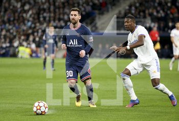 2022-03-09 - Lionel Messi of PSG, David Alaba of Real Madrid during the UEFA Champions League, Round of 16, 2nd leg football match between Real Madrid and Paris Saint-Germain (PSG) on March 9, 2022 at Santiago Bernabeu stadium in Madrid, Spain - REAL MADRID VS PARIS SAINT-GERMAIN - UEFA CHAMPIONS LEAGUE - SOCCER