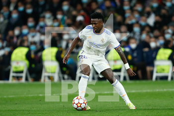 2022-03-09 - Vinicius Junior of Real Madrid during the UEFA Champions League, Round of 16, 2nd leg football match between Real Madrid and Paris Saint-Germain on March 9, 2022 at Santiago Bernabeu stadium in Madrid, Spain - REAL MADRID VS PARIS SAINT-GERMAIN - UEFA CHAMPIONS LEAGUE - SOCCER