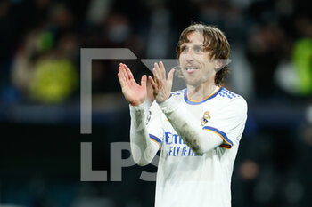 2022-03-09 - Luka Modric of Real Madrid celebrates the victory during the UEFA Champions League, Round of 16, 2nd leg football match between Real Madrid and Paris Saint-Germain on March 9, 2022 at Santiago Bernabeu stadium in Madrid, Spain - REAL MADRID VS PARIS SAINT-GERMAIN - UEFA CHAMPIONS LEAGUE - SOCCER