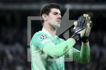 2022-03-09 - Goalkeeper of Real Madrid Thibaut Courtois celebrates the victory following the UEFA Champions League, Round of 16, 2nd leg football match between Real Madrid and Paris Saint-Germain (PSG) on March 9, 2022 at Santiago Bernabeu stadium in Madrid, Spain - REAL MADRID VS PARIS SAINT-GERMAIN - UEFA CHAMPIONS LEAGUE - SOCCER