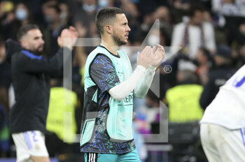 2022-03-09 - Eden Hazard of Real Madrid celebrates the victory following the UEFA Champions League, Round of 16, 2nd leg football match between Real Madrid and Paris Saint-Germain (PSG) on March 9, 2022 at Santiago Bernabeu stadium in Madrid, Spain - REAL MADRID VS PARIS SAINT-GERMAIN - UEFA CHAMPIONS LEAGUE - SOCCER
