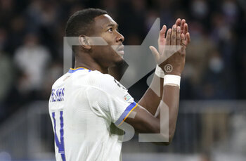2022-03-09 - David Alaba of Real Madrid celebrates the victory following the UEFA Champions League, Round of 16, 2nd leg football match between Real Madrid and Paris Saint-Germain (PSG) on March 9, 2022 at Santiago Bernabeu stadium in Madrid, Spain - REAL MADRID VS PARIS SAINT-GERMAIN - UEFA CHAMPIONS LEAGUE - SOCCER