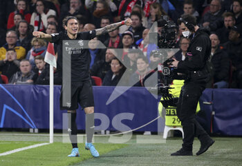 2022-03-15 - Darwin Nunez of Benfica celebrates his winning goal during the UEFA Champions League, Round of 16, 2nd leg football match between AFC AJAX Amsterdam and SL Benfica Lisbon on March 15, 2022 at Johan Cruijff ArenA in Amsterdam, Netherlands - AFC AJAX AMSTERDAM VS SL BENFICA LISBON - UEFA CHAMPIONS LEAGUE - SOCCER