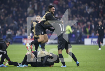 2022-03-15 - Goncalo Ramos of Benfica and teammates celebrate the victory and the qualification following the UEFA Champions League, Round of 16, 2nd leg football match between AFC AJAX Amsterdam and SL Benfica Lisbon on March 15, 2022 at Johan Cruijff ArenA in Amsterdam, Netherlands - AFC AJAX AMSTERDAM VS SL BENFICA LISBON - UEFA CHAMPIONS LEAGUE - SOCCER