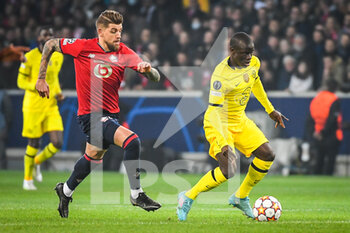 2022-03-16 - XEKA of Lille and N'Golo KANTE of Chelsea during the UEFA Champions League, Round of 16, 2nd leg football match between LOSC Lille and Chelsea on March 16, 2022 at Pierre Mauroy stadium in Villeneuve-d'Ascq, France - LOSC LILLE VS CHELSEA - UEFA CHAMPIONS LEAGUE - SOCCER