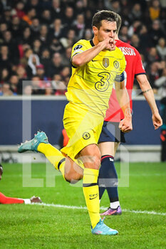 2022-03-16 - Cesar AZPILICUETA of Chelsea celebrates his goal during the UEFA Champions League, Round of 16, 2nd leg football match between LOSC Lille and Chelsea on March 16, 2022 at Pierre Mauroy stadium in Villeneuve-d'Ascq, France - LOSC LILLE VS CHELSEA - UEFA CHAMPIONS LEAGUE - SOCCER