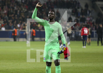 2022-03-16 - Goalkeeper of Chelsea Edouard Mendy celebrates the victory and the qualification following the UEFA Champions League, Round of 16, 2nd leg football match between Lille OSC (LOSC) and Chelsea on March 16, 2022 at Stade Pierre Mauroy in Villeneuve-d'Ascq near Lille, France - LOSC LILLE VS CHELSEA - UEFA CHAMPIONS LEAGUE - SOCCER