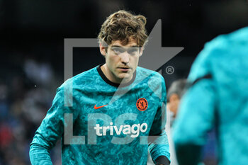 2022-04-12 - Marcos Alonso of Chelsea warms up during the UEFA Champions League, Quarter-finals, 2nd leg football match between Real Madrid and Chelsea on april 12, 2022 at Santiago Bernabeu stadium in Madrid, Spain - REAL MADRID VS CHELSEA - UEFA CHAMPIONS LEAGUE - SOCCER