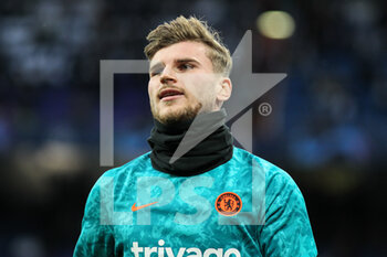 2022-04-12 - Timo Werner of Chelsea warms up during the UEFA Champions League, Quarter-finals, 2nd leg football match between Real Madrid and Chelsea on april 12, 2022 at Santiago Bernabeu stadium in Madrid, Spain - REAL MADRID VS CHELSEA - UEFA CHAMPIONS LEAGUE - SOCCER