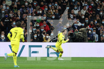 2022-04-12 - Mason Mount of Chelsea celebrates a goal during the UEFA Champions League, Quarter-finals, 2nd leg football match between Real Madrid and Chelsea on april 12, 2022 at Santiago Bernabeu stadium in Madrid, Spain - REAL MADRID VS CHELSEA - UEFA CHAMPIONS LEAGUE - SOCCER