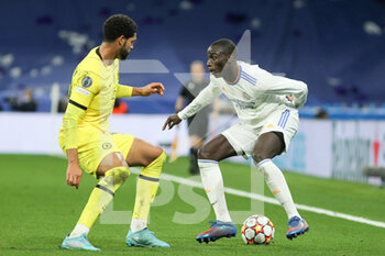 2022-04-12 - Ruben Loftus-Cheek of Chelsea and Ferland Mendy of Real Madrid during the UEFA Champions League, Quarter-finals, 2nd leg football match between Real Madrid and Chelsea on april 12, 2022 at Santiago Bernabeu stadium in Madrid, Spain - REAL MADRID VS CHELSEA - UEFA CHAMPIONS LEAGUE - SOCCER