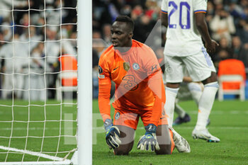 2022-04-12 - Edouard Mendy of Chelsea during the UEFA Champions League, Quarter-finals, 2nd leg football match between Real Madrid and Chelsea on april 12, 2022 at Santiago Bernabeu stadium in Madrid, Spain - REAL MADRID VS CHELSEA - UEFA CHAMPIONS LEAGUE - SOCCER