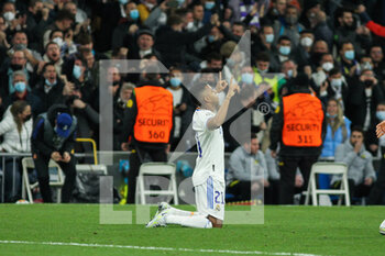 2022-04-12 - Rodrygo Silva De Goes of Real Madrid celebrates a goal during the UEFA Champions League, Quarter-finals, 2nd leg football match between Real Madrid and Chelsea on april 12, 2022 at Santiago Bernabeu stadium in Madrid, Spain - REAL MADRID VS CHELSEA - UEFA CHAMPIONS LEAGUE - SOCCER
