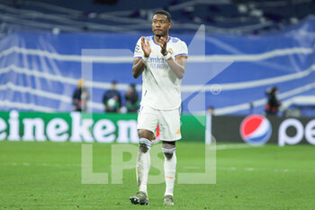 2022-04-12 - David Alaba of Real Madrid celebrates the victory during the UEFA Champions League, Quarter-finals, 2nd leg football match between Real Madrid and Chelsea on april 12, 2022 at Santiago Bernabeu stadium in Madrid, Spain - REAL MADRID VS CHELSEA - UEFA CHAMPIONS LEAGUE - SOCCER