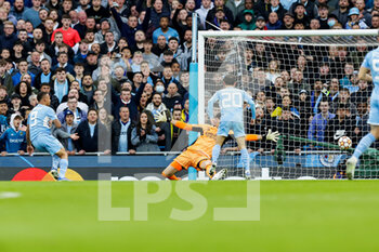 2022-04-26 - Gabriel Jesus (9) of Manchester City scores a goal 2-0 during the UEFA Champions League, Semi-finals, 1st leg football match between Manchester City and Real Madrid on April 26, 2022 at the Etihad Stadium in Manchester, England - MANCHESTER CITY VS REAL MADRID - UEFA CHAMPIONS LEAGUE - SOCCER