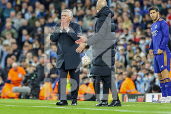 2022-04-26 - Carlo Ancelotti Manager of Real Madrid during the UEFA Champions League, Semi-finals, 1st leg football match between Manchester City and Real Madrid on April 26, 2022 at the Etihad Stadium in Manchester, England - MANCHESTER CITY VS REAL MADRID - UEFA CHAMPIONS LEAGUE - SOCCER