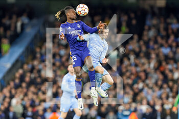 2022-04-26 - Eduardo Camavinga (25) of Real Madrid and Phil Foden (47) of Manchester City during the UEFA Champions League, Semi-finals, 1st leg football match between Manchester City and Real Madrid on April 26, 2022 at the Etihad Stadium in Manchester, England - MANCHESTER CITY VS REAL MADRID - UEFA CHAMPIONS LEAGUE - SOCCER
