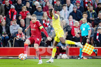 2022-04-27 - Liverpool midfielder Jordan Henderson (14) during the UEFA Champions League, Semi-finals, 1st leg football match between Liverpool FC and Villarreal CF on April 27, 2022 at Anfield stadium in Liverpool, England - LIVERPOOL FC VS VILLARREAL CF - UEFA CHAMPIONS LEAGUE - SOCCER