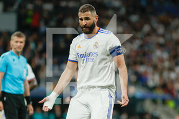 2022-05-04 - Karim Benzema of Real Madrid during the UEFA Champions League, Semi-finals, 2nd leg football match between Real Madrid and Manchester City on May 4, 2022 at the Santiago Bernabeu Stadium in Madrid, Spain - REAL MADRID VS MANCHESTER CITY - UEFA CHAMPIONS LEAGUE - SOCCER