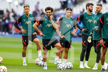 2022-05-27 - Roberto Firmino, Mohamed Salah, Alex Oxlade-Chamberlain of Liverpool during the training of the teams ahead of the UEFA Champions League Final football match on May 27, 2022 at Stade de France in Saint-Denis near Paris, France - FOOTBALL - CHAMPIONS LEAGUE - FINAL - TRAINING - UEFA CHAMPIONS LEAGUE - SOCCER