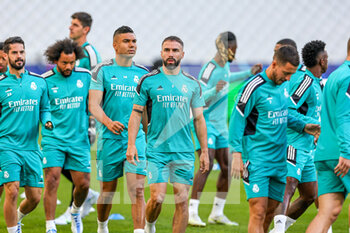 2022-05-27 - Casemiro (14), Daniel Carvajal (2) of Real Madrid during the training of the teams ahead of the UEFA Champions League Final football match on May 27, 2022 at Stade de France in Saint-Denis near Paris, France - FOOTBALL - CHAMPIONS LEAGUE - FINAL - TRAINING - UEFA CHAMPIONS LEAGUE - SOCCER