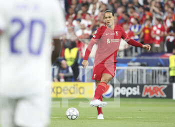 2022-05-28 - Virgil Van Dijk of Liverpool during the UEFA Champions League Final football match between Liverpool FC and Real Madrid CF on May 28, 2022 at Stade de France in Saint-Denis near Paris, France - FOOTBALL - CHAMPIONS LEAGUE - FINAL - LIVERPOOL V REAL MADRID - UEFA CHAMPIONS LEAGUE - SOCCER