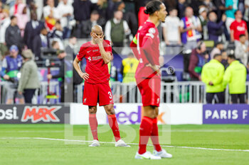 2022-05-28 - Fabinho (3) of Liverpool looks dejected at full time during the UEFA Champions League, Final football match between Liverpool FC and Real Madrid CF on May 28, 2022 at Stade de France in Saint-Denis near Paris, France - FOOTBALL - CHAMPIONS LEAGUE - FINAL - LIVERPOOL V REAL MADRID - UEFA CHAMPIONS LEAGUE - SOCCER