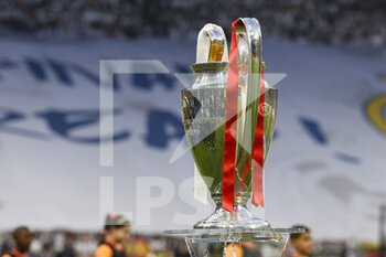 2022-05-28 - PARIS, FRANCE - MAY 28: UEFA Champions League Trophy displayed at Stade de France field’s during the UEFA Champions League final match between Liverpool FC and Real Madrid on May 28, 2022 in Paris, France. - LIVERPOOL FC V REAL MADRID - UEFA CHAMPIONS LEAGUE FINAL 2021/22 - UEFA CHAMPIONS LEAGUE - SOCCER