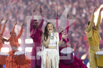 2022-05-28 - PARIS, FRANCE - MAY 28: Camila Cabello during the UEFA Champions League final match between Liverpool FC and Real Madrid at Stade de France on May 28, 2022 in Paris, France. - LIVERPOOL FC V REAL MADRID - UEFA CHAMPIONS LEAGUE FINAL 2021/22 - UEFA CHAMPIONS LEAGUE - SOCCER