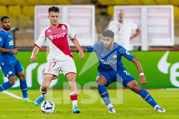 2022-08-02 - Aleksandr Golovin of AS Monaco, Ismael Saibari of PSV Einhoven during the UEFA Champions League, third qualifying round football match between AS Monaco and PSV Eindhoven on August 2, 2022 at Stade Louis II in Monaco, Monaco - FOOTBALL - CHAMPIONS LEAGUE - MONACO V PSV EINDHOVEN - UEFA CHAMPIONS LEAGUE - SOCCER