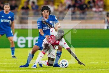 2022-08-02 - Erick Gutierrez of PSV Eindhoven, Krepin Diatta of AS Monaco during the UEFA Champions League, third qualifying round football match between AS Monaco and PSV Eindhoven on August 2, 2022 at Stade Louis II in Monaco, Monaco - FOOTBALL - CHAMPIONS LEAGUE - MONACO V PSV EINDHOVEN - UEFA CHAMPIONS LEAGUE - SOCCER