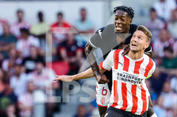 2022-08-09 - Axel Disasi of AS Monaco, Luuk de Jong of PSV Eindhoven during the UEFA Champions League, Third qualifying round, 2nd leg football match between PSV Eindhoven and AS Monaco on August 9, 2022 at Philips Stadion in Eindhoven, Netherlands - FOOTBALL - CHAMPIONS LEAGUE - PSV EINDHOVEN V MONACO - UEFA CHAMPIONS LEAGUE - SOCCER