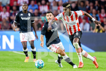 2022-08-09 - Kevin Volland of AS Monaco, Ibrahim Sangare of PSV Eindhoven during the UEFA Champions League, Third qualifying round, 2nd leg football match between PSV Eindhoven and AS Monaco on August 9, 2022 at Philips Stadion in Eindhoven, Netherlands - FOOTBALL - CHAMPIONS LEAGUE - PSV EINDHOVEN V MONACO - UEFA CHAMPIONS LEAGUE - SOCCER