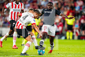 2022-08-09 - Armando Obispo of PSV Eindhoven, Youssouf Fofana of AS Monaco during the UEFA Champions League, Third qualifying round, 2nd leg football match between PSV Eindhoven and AS Monaco on August 9, 2022 at Philips Stadion in Eindhoven, Netherlands - FOOTBALL - CHAMPIONS LEAGUE - PSV EINDHOVEN V MONACO - UEFA CHAMPIONS LEAGUE - SOCCER