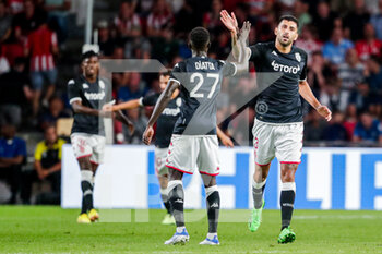 2022-08-09 - Guillermo Maripan of AS Monaco celebrates after scoring a goal 1-1 with Krepin Diatta during the UEFA Champions League, Third qualifying round, 2nd leg football match between PSV Eindhoven and AS Monaco on August 9, 2022 at Philips Stadion in Eindhoven, Netherlands - FOOTBALL - CHAMPIONS LEAGUE - PSV EINDHOVEN V MONACO - UEFA CHAMPIONS LEAGUE - SOCCER