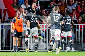 2022-08-09 - Wissam Ben Yedder of AS Monaco celebrates a goal 1-2 with Breel Embolo during the UEFA Champions League, Third qualifying round, 2nd leg football match between PSV Eindhoven and AS Monaco on August 9, 2022 at Philips Stadion in Eindhoven, Netherlands - FOOTBALL - CHAMPIONS LEAGUE - PSV EINDHOVEN V MONACO - UEFA CHAMPIONS LEAGUE - SOCCER