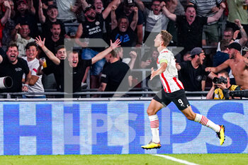2022-08-09 - Luuk de Jong of PSV Eindhoven celebrates after scoring the winning's goal 3-2 during the UEFA Champions League, Third qualifying round, 2nd leg football match between PSV Eindhoven and AS Monaco on August 9, 2022 at Philips Stadion in Eindhoven, Netherlands - FOOTBALL - CHAMPIONS LEAGUE - PSV EINDHOVEN V MONACO - UEFA CHAMPIONS LEAGUE - SOCCER