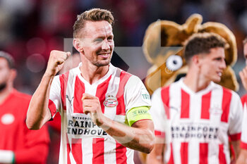 2022-08-09 - Luuk de Jong of PSV Eindhoven celebrating victory during the UEFA Champions League, Third qualifying round, 2nd leg football match between PSV Eindhoven and AS Monaco on August 9, 2022 at Philips Stadion in Eindhoven, Netherlands - FOOTBALL - CHAMPIONS LEAGUE - PSV EINDHOVEN V MONACO - UEFA CHAMPIONS LEAGUE - SOCCER