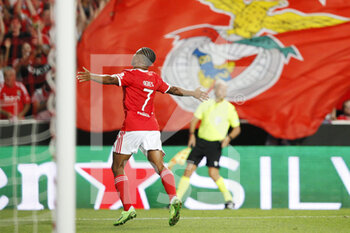 2022-08-23 - David Neres of SL Benfica scores 3-0 and celebrates during the UEFA Champions League, Play-offs, 2nd leg football match between SL Benfica v Dynamo Kyiv on August 23, 2022 at Estadio da Luz in Lisbon, Portugal - FOOTBALL - CHAMPIONS LEAGUE - BENFICA V DYNAMO KYIV - UEFA CHAMPIONS LEAGUE - SOCCER