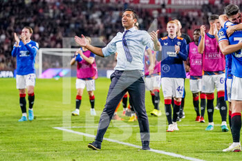 2022-08-24 - Head coach Giovanni van Bronckhorst of Rangers celebrate the win during the UEFA Champions League, Play-Off Second Leg football match between PSV and Rangers on August 24, 2022 at the Philips Stadion in Eindhoven, Netherlands - FOOTBALL - CHAMPIONS LEAGUE - PSV V RANGERS - UEFA CHAMPIONS LEAGUE - SOCCER