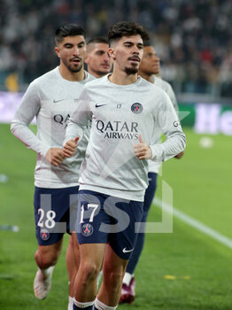 2022-11-02 - Vitinha (Paris Saint-Germain) and Carlos Soler (Paris Saint-Germain) during warmup - JUVENTUS FC VS PARIS SAINT-GERMAIN FC - UEFA CHAMPIONS LEAGUE - SOCCER