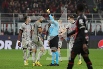 2022-11-02 - Noah Okafor of FC Red Bull Salzburg yellow card during UEFA Champions League 2022/23 Group Stage - Group E football match between AC Milan and FC Red Bull Salzburg at Giuseppe Meazza Stadium, Milan, Italy on November 02, 2022 - AC MILAN VS FC RED BULL SALZBURG - UEFA CHAMPIONS LEAGUE - SOCCER