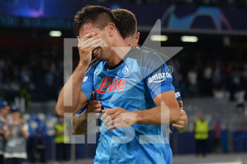 2022-09-07 - Giovanni Simeone of SSC Napoli cries after the goal  during the Uefa Champions League match between SSC Napoli vs FC Liverpool  at Diego Armando Maradona Stadium  - SSN NAPOLI VS LIVERPOOL FC - UEFA CHAMPIONS LEAGUE - SOCCER