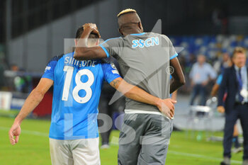 2022-09-07 - Giovanni Simeone SSC Napoli and Victor Osimhen celebrated the victory at the end of  Uefa Champions League match between SSC Napoli vs FC Liverpool  at Diego Armando Maradona Stadium  - SSN NAPOLI VS LIVERPOOL FC - UEFA CHAMPIONS LEAGUE - SOCCER