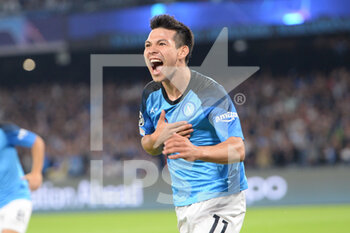 2022-10-12 - Hirving Lozano of SSC Napoli  rejoices after the goal during the Uefa Champions League  SSC Napoli and AFC Ajax  at Diego Armando Maradona Stadium - SSN NAPOLI VS AFC AJAX - UEFA CHAMPIONS LEAGUE - SOCCER
