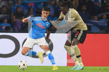 2022-10-12 - Eljif Elmas of SSC Napoli  and Perr Schuurs FC Ajax competes for the ball with during the Uefa Champions League  SSC Napoli and AFC Ajax  at Diego Armando Maradona Stadium - SSN NAPOLI VS AFC AJAX - UEFA CHAMPIONS LEAGUE - SOCCER