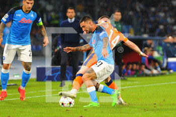 2022-10-26 - Matteo Politano of SSC Napoli competes for the ball with Ryan Kent Rangers Football Club  during the Uefa Champions League match between SSC Napoli vs Rangers Football Club at Diego Armando Maradona Stadium  - SSN NAPOLI VS RANGERS FC - UEFA CHAMPIONS LEAGUE - SOCCER