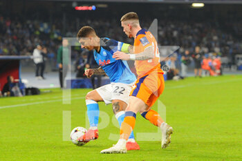 2022-10-26 - Giovanni Di Lorenzo of SSC Napoli competes for the ball with Ryan Kent Rangers Football Club  during the Uefa Champions League match between SSC Napoli vs Rangers Football Club at Diego Armando Maradona Stadium  - SSN NAPOLI VS RANGERS FC - UEFA CHAMPIONS LEAGUE - SOCCER
